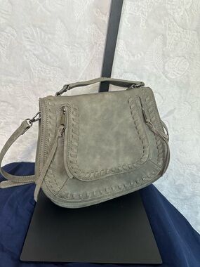 Urban Expressions Gray Braided-Trim Suede-Style Crossbody
